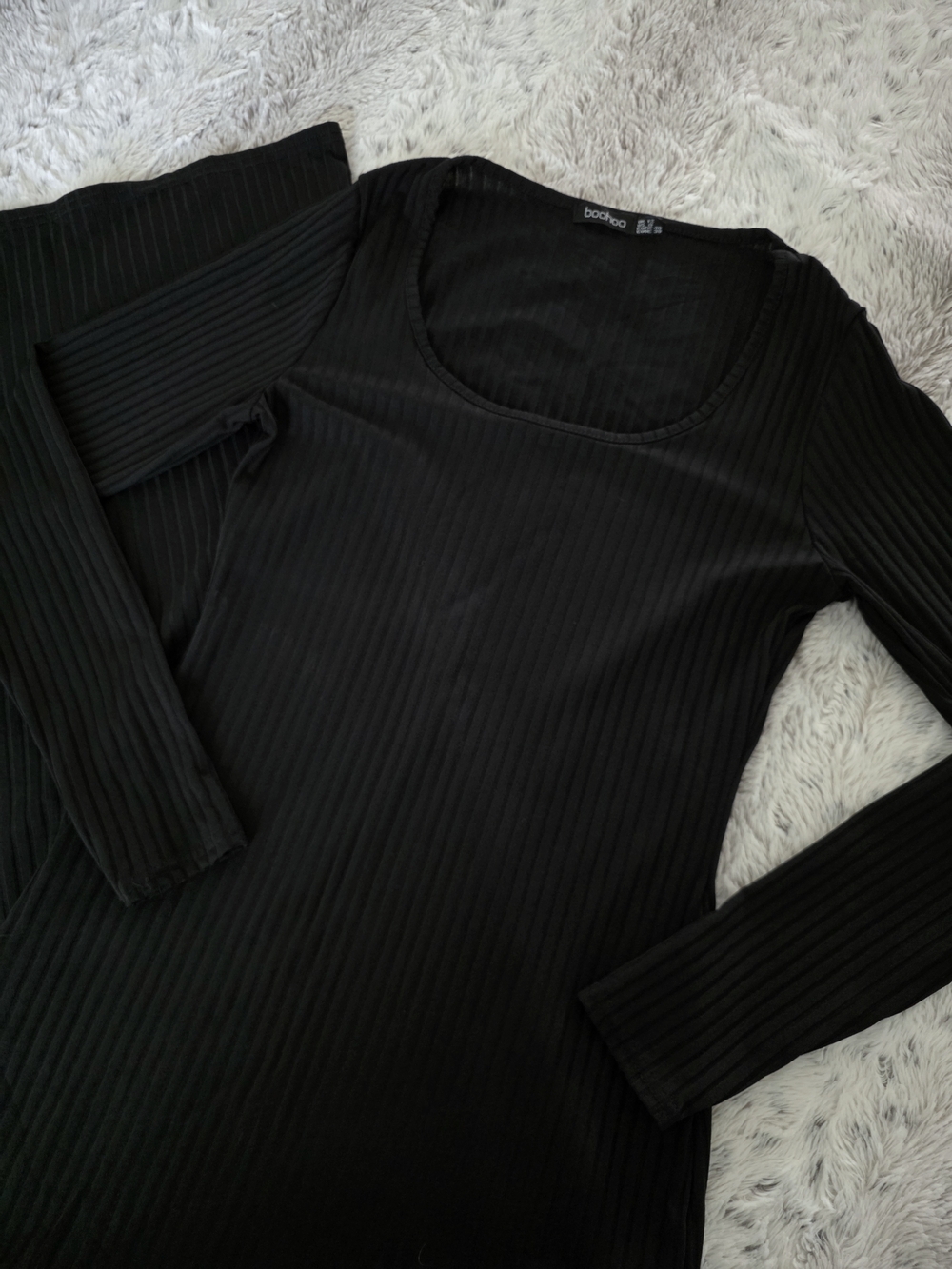 Black Ribbed Long Sleeve Maxi Column Dress - 8 - Picture 3 of 5
